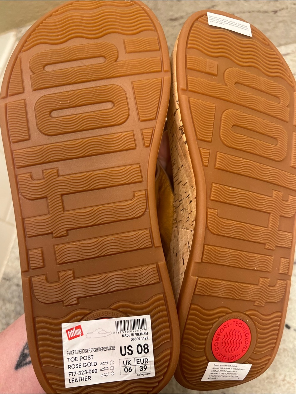 NWT Fitflop F-Mode Metallic Rose Gold Cork-Platform Thong Sandals  SZ 8 - Picture 4 of 4